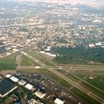 Aerial View of Teterboro Airport Teterboro, NJ. Also see out past the Hackensack and Hudson Rivers to Manhattan.